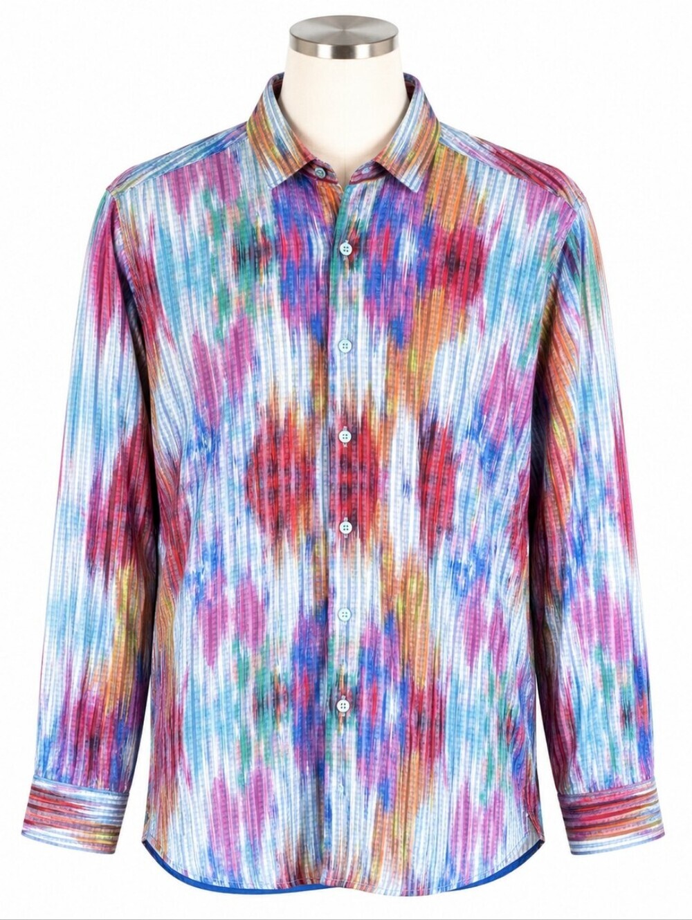 Luchiano Visconti Black Shirt Mens S Multicolor Abstract Ikat Stripe Long Sleeve